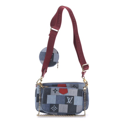 Louis Vuitton Denim Damier Monogram Patchwork Multi Pochette Accessories Blue Rouge 1 of 10