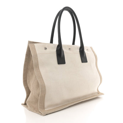 Saint Laurent Linen Calfskin Small Rive Gauche Tote Greggio Natural 3 of 7