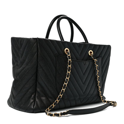Chanel Caviar Chevron Large Coco Handle Shopping Tote Black 4 of 13