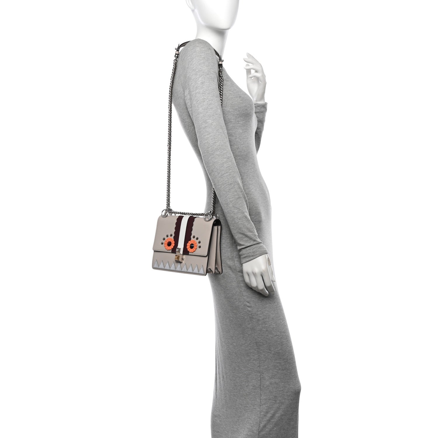 Fendi Vitello Liberty Lucido Catalan Mirror Hypnoteyes Studded Small Kan I Shoulder Bag Grigio Polvere Bordeaux Multicolor 2 of 10