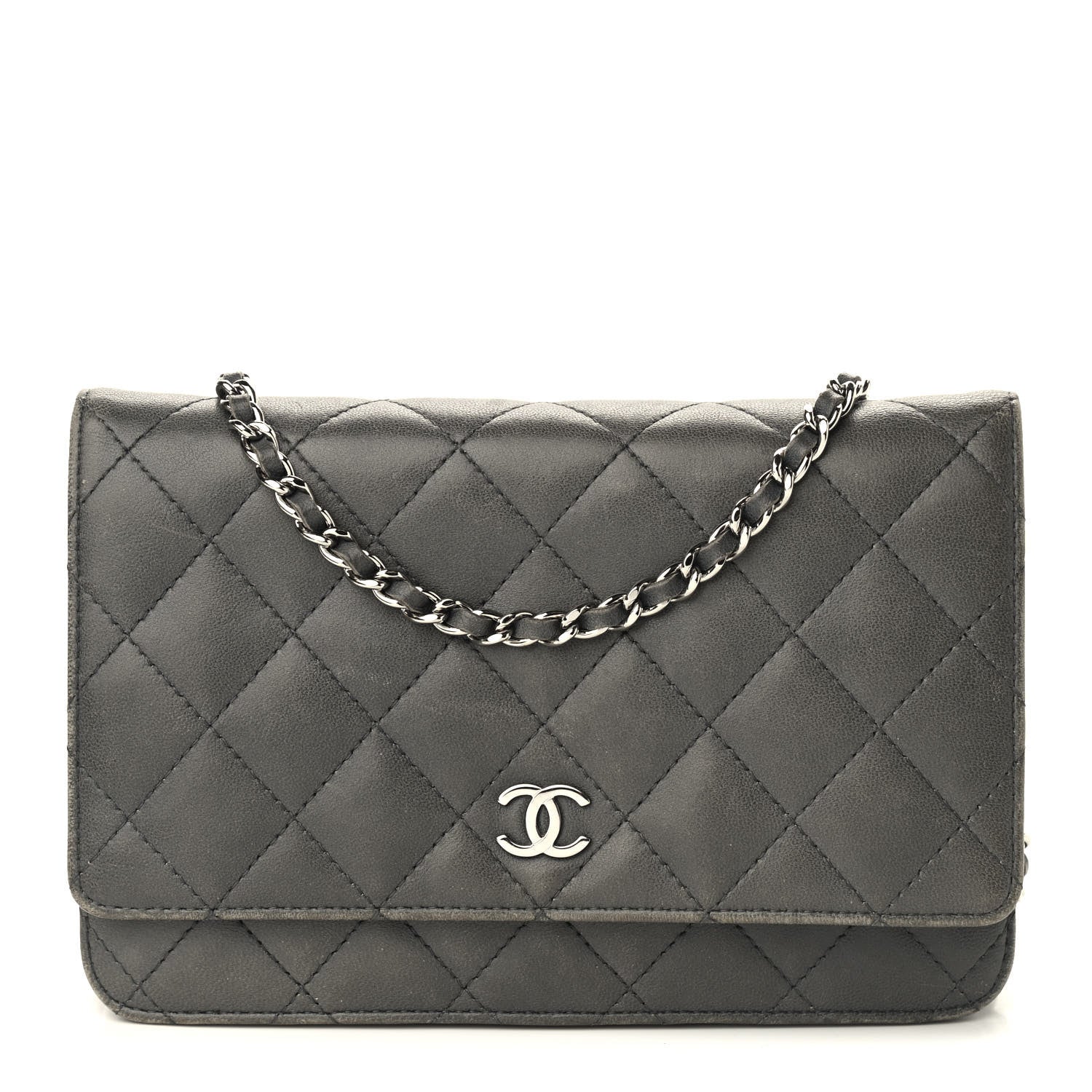 Chanel Iridescent Lambskin Quilted Wallet On Chain WOC Grey 1 of 12