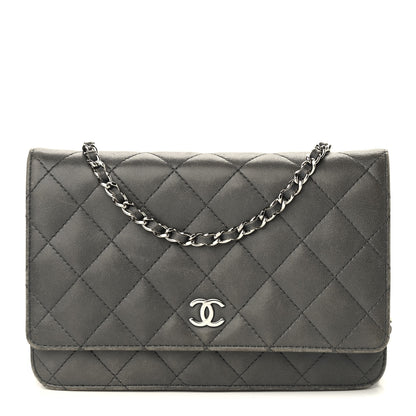 Chanel Iridescent Lambskin Quilted Wallet On Chain WOC Grey 1 of 12