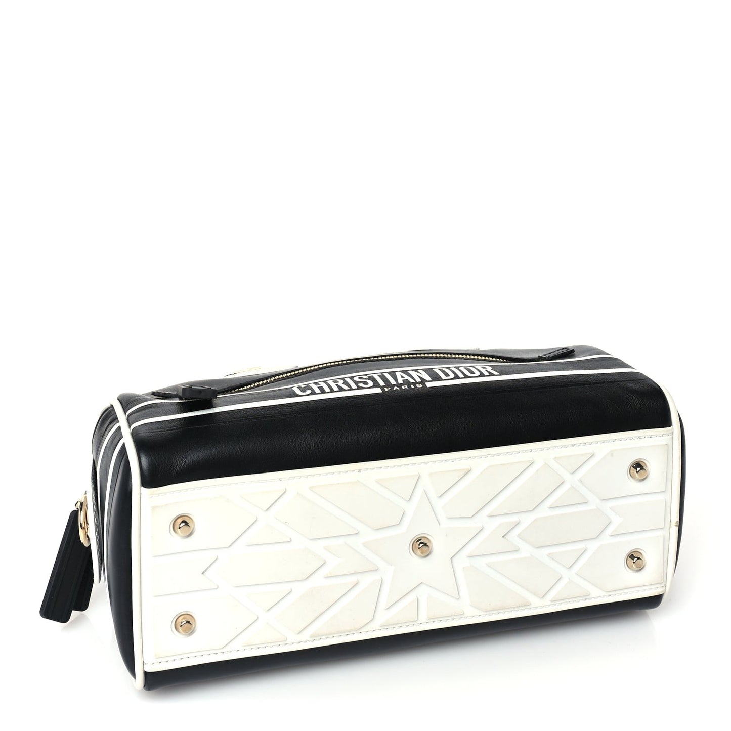 Calfskin Small Dior Vibe Zip Bowling Bag Black White