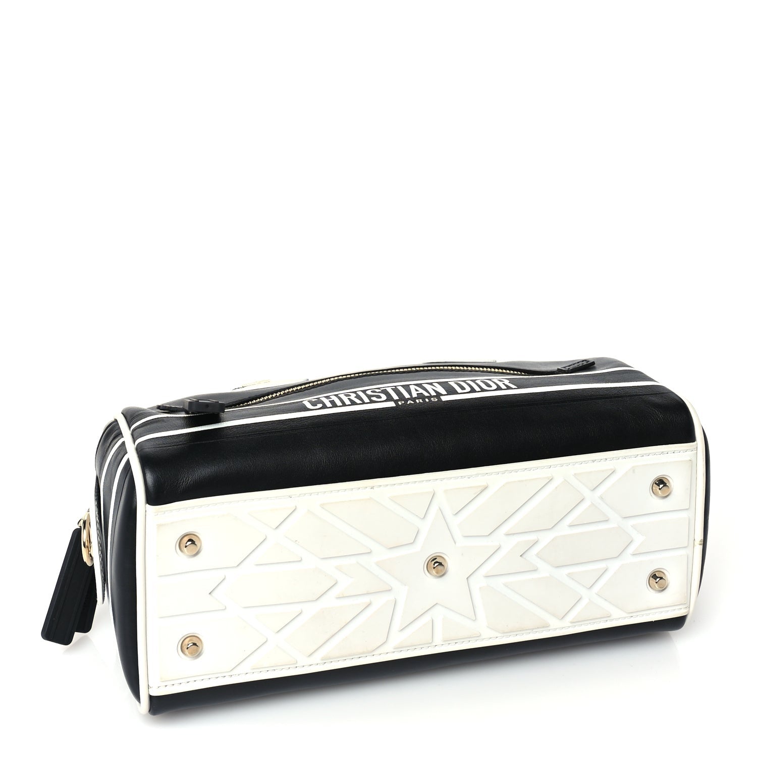 Christian Dior Calfskin Small Dior Vibe Zip Bowling Bag Black White 3 of 8