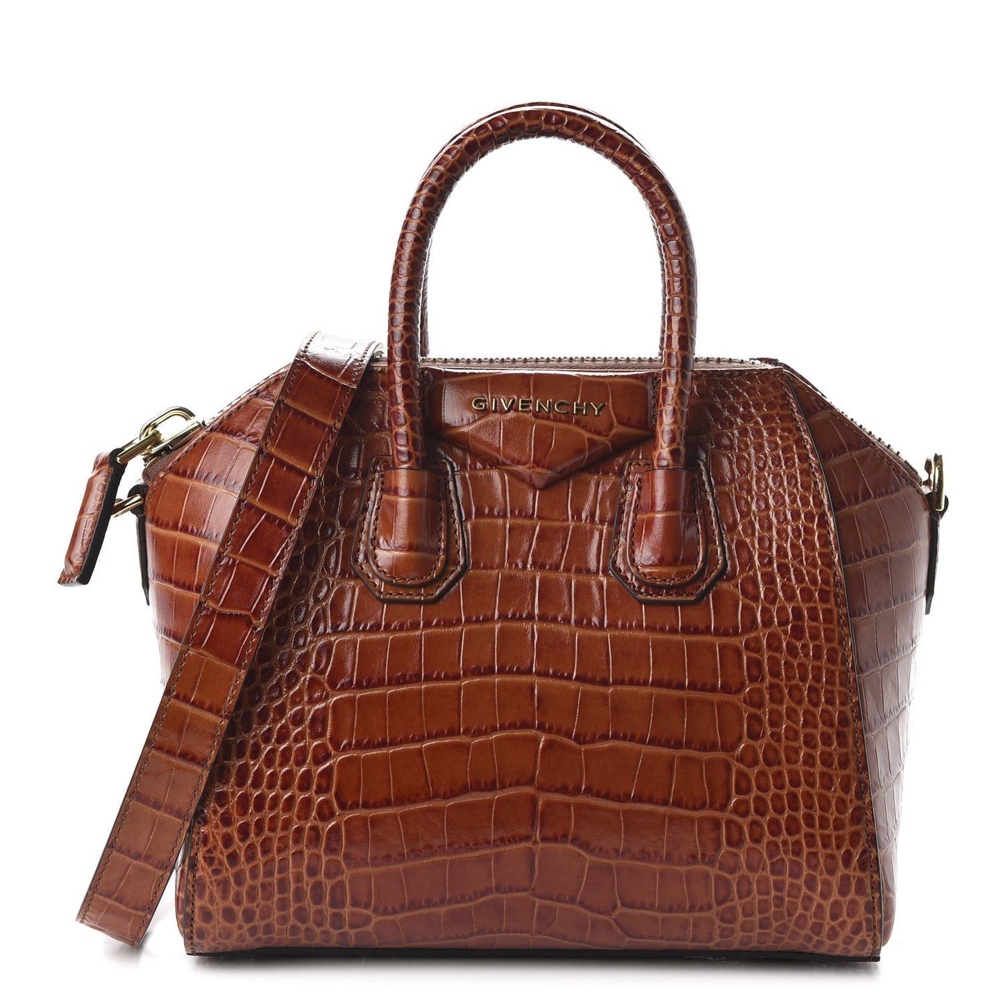 Calfskin Crocodile Embossed Mini Antigona Cognac