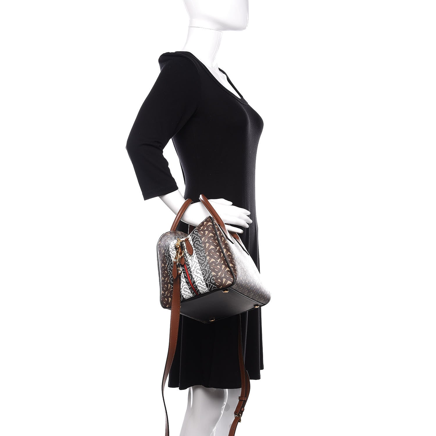 Burberry E-canvas Monogram Stripe Small Cube Bowling Bag Bridle Brown 3 of 10