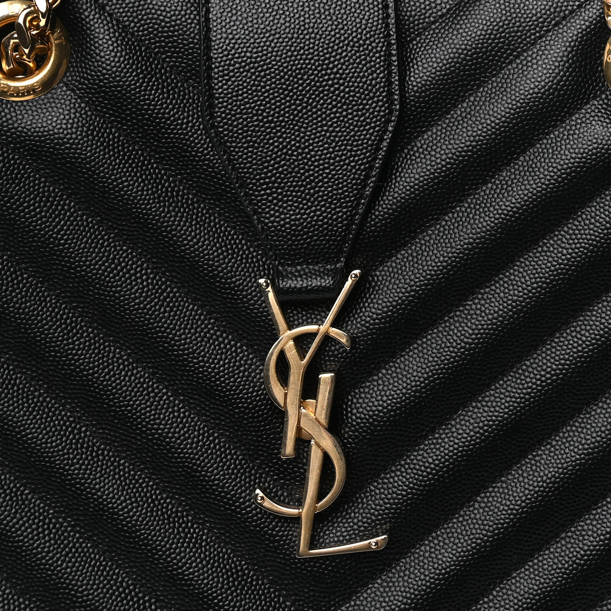 Saint Laurent Grain De Poudre Matelasse Chevron Monogram Shopping Bag Black 6 of 8