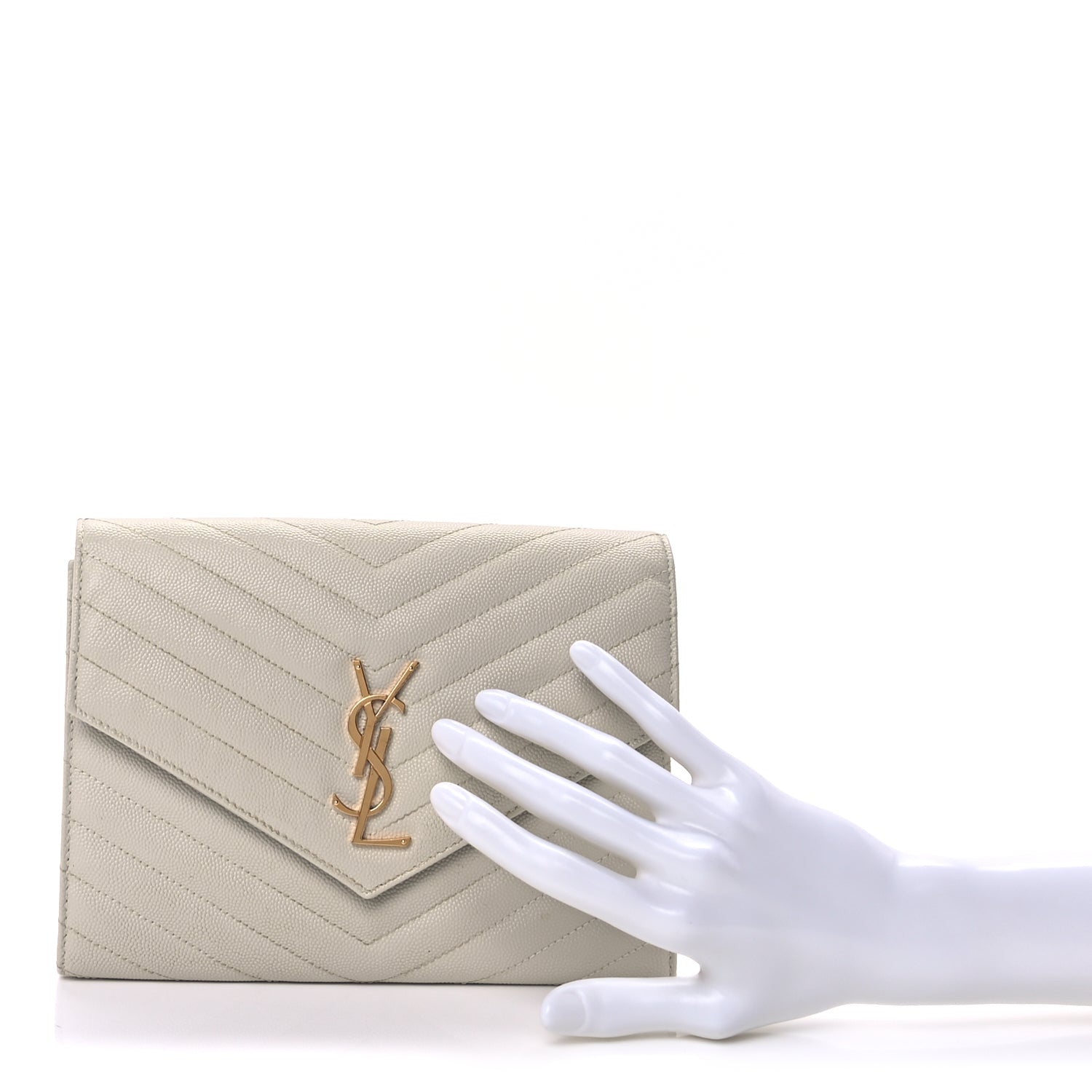 Saint Laurent Grain De Poudre Matelasse Chevron Monogram Envelope Clutch  Blanc Vintage 2 of 7