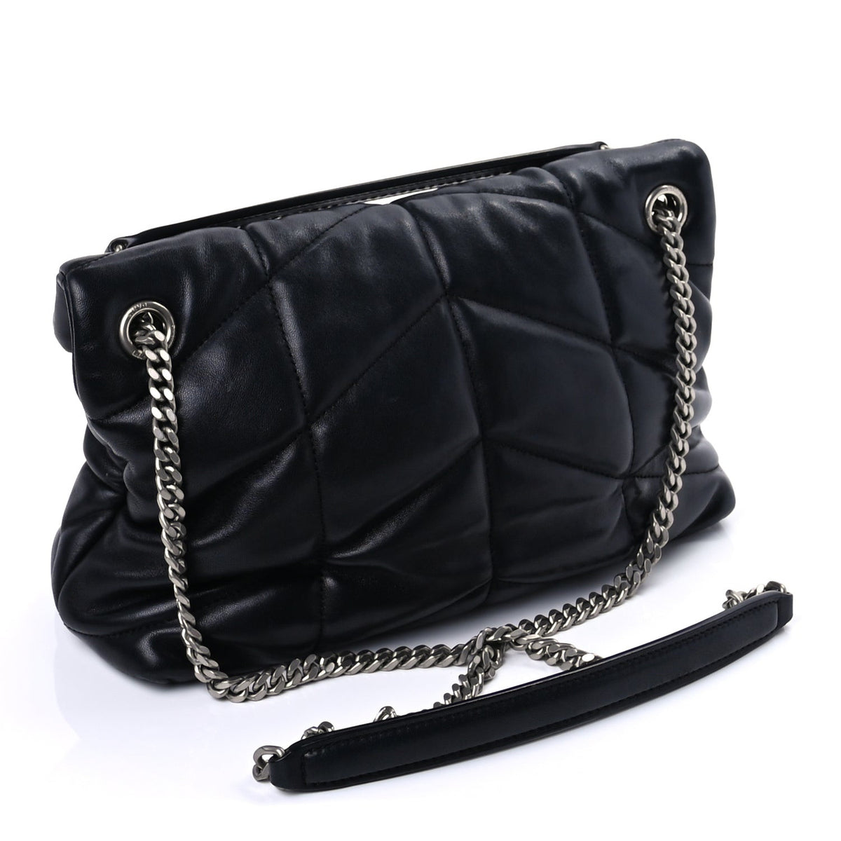 Saint Laurent Lambskin Quilted Small Loulou Puffer Monogram Chain Satchel Black 2 of 8