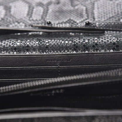 Saint Laurent Calfskin Snakeskin Effect Monogram Chain Wallet Black 5 of 9