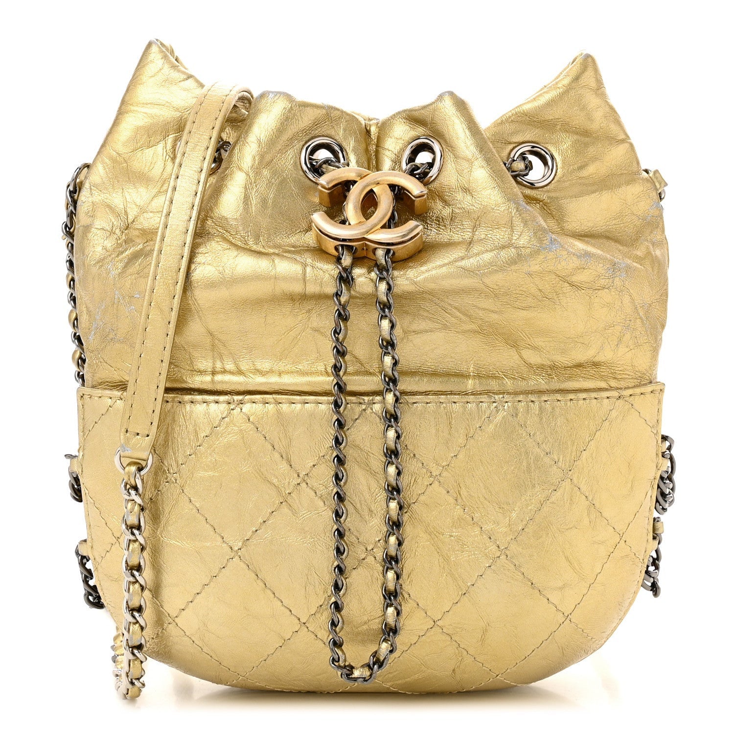 Chanel Metallic Aged Calfskin Quilted Small Gabrielle Bucket Gold 1 of 7