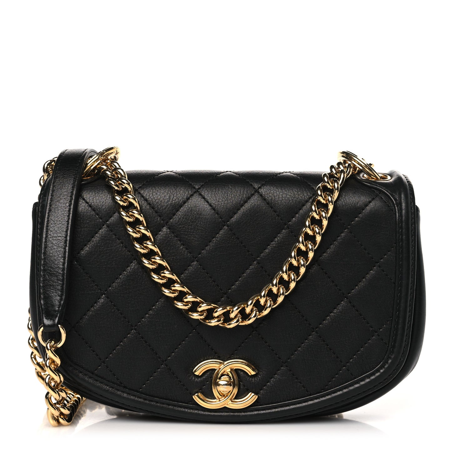 Calfskin Quilted Chain Handle Flap Black