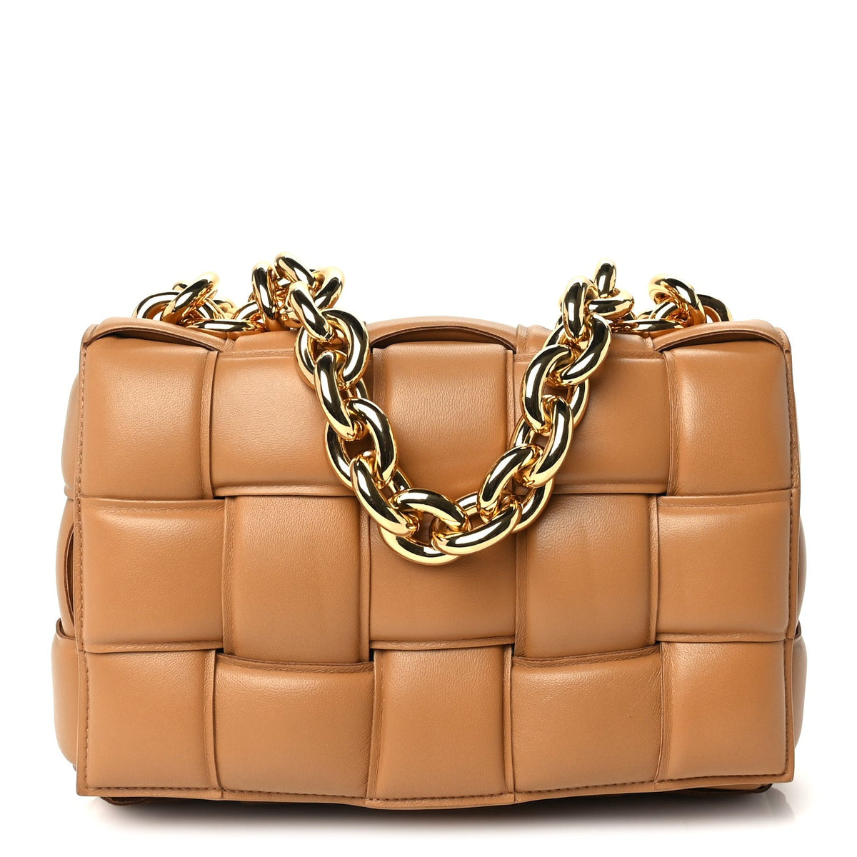 Bottega Veneta Lambskin Maxi Intreccio Padded Chain Cassette Crossbody Bag  Caramel 1 of 8