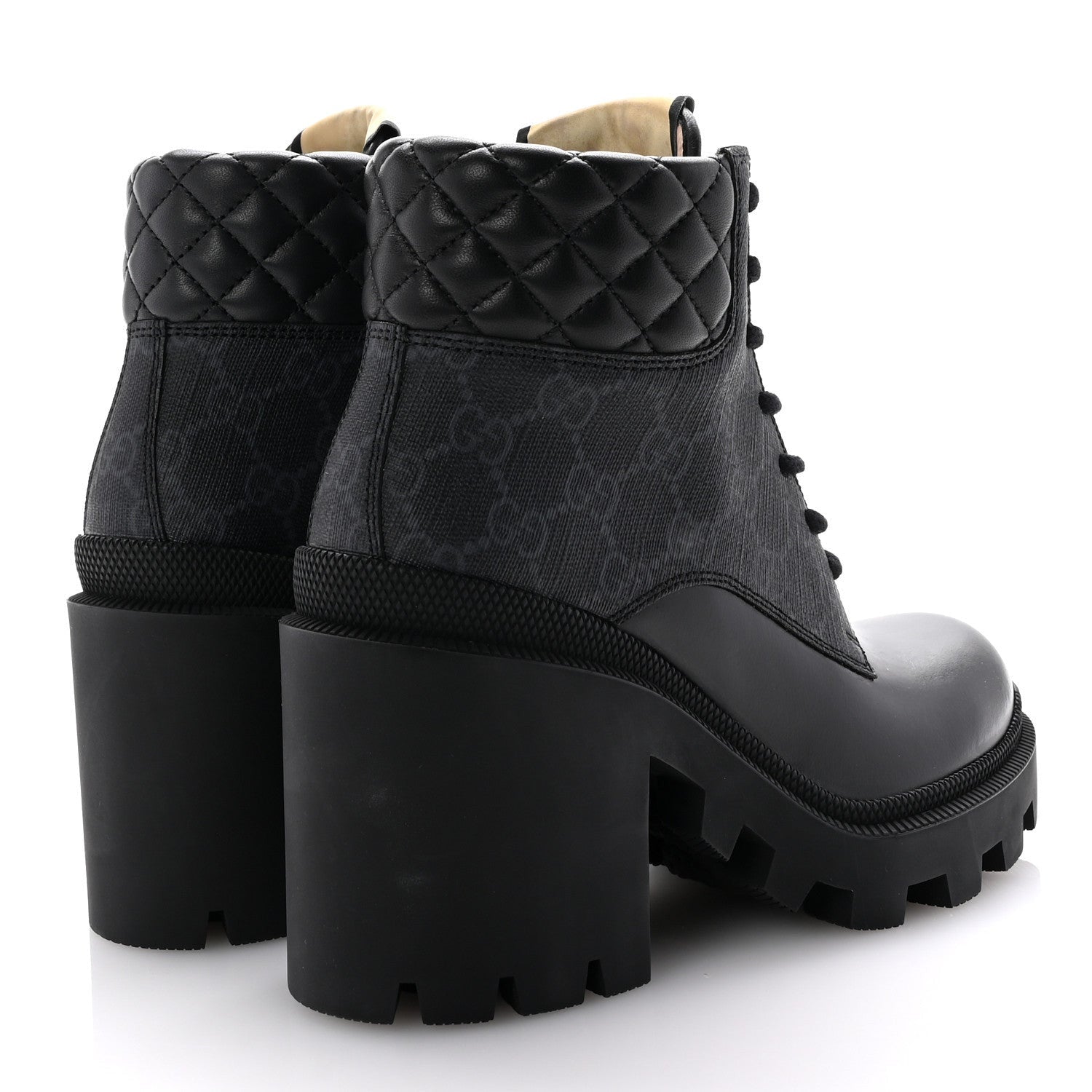 Gucci Apollo Calfskin GG Supreme Nappa Samoa Quilted Lace Up Ankle Boots 35 Black 5 of 7