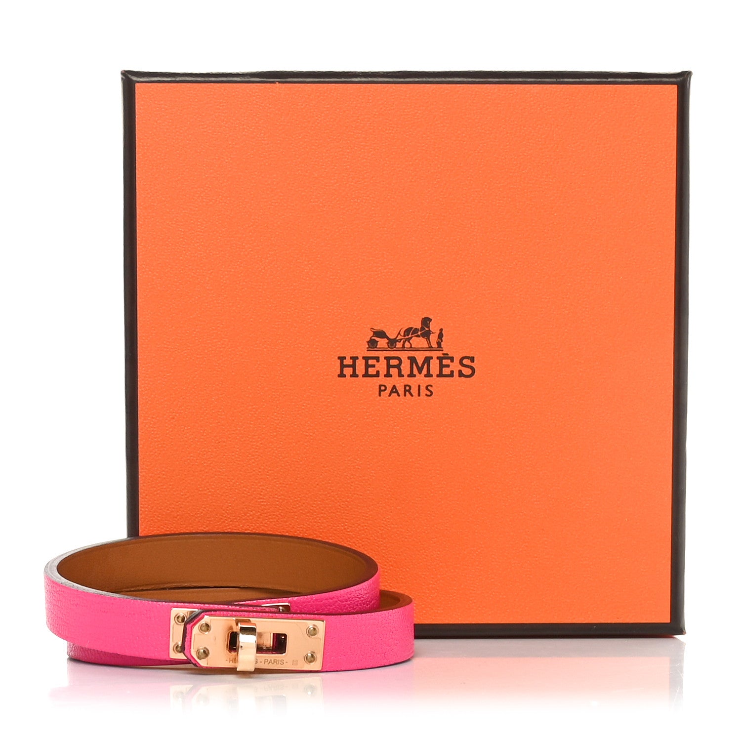 Hermes Chevre Chamkila Kelly Double Tour Bracelet T2 Rose Pop 7 of 7