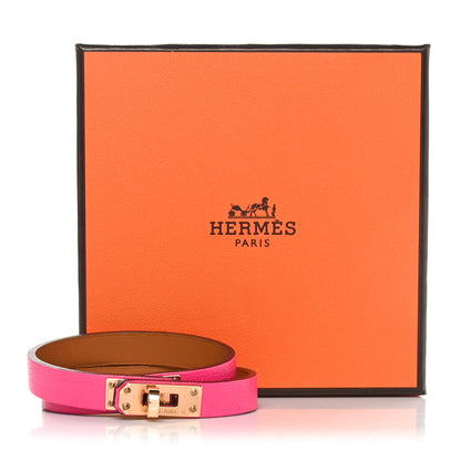 Hermes Chevre Chamkila Kelly Double Tour Bracelet T2 Rose Pop 7 of 7