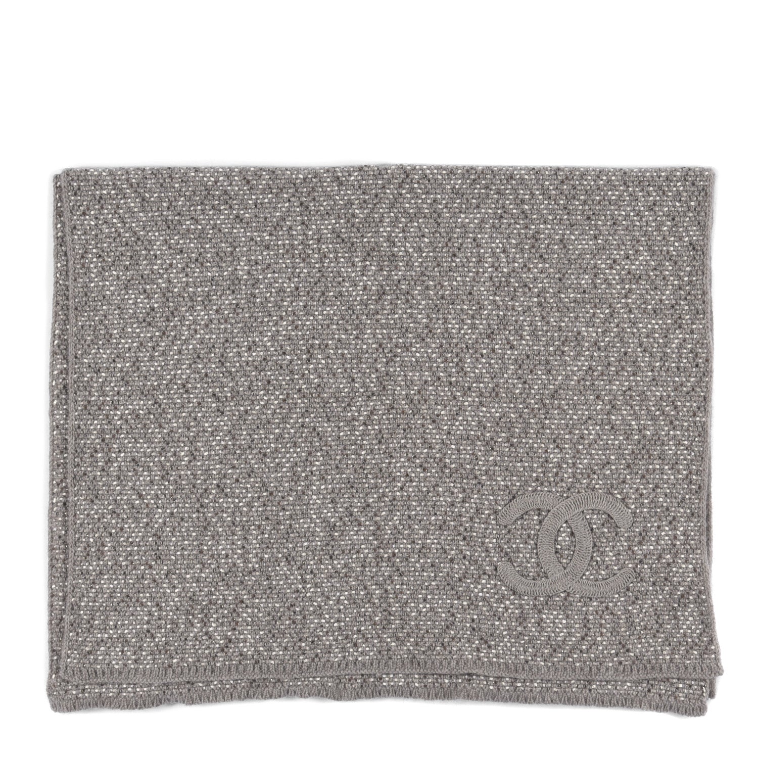Chanel Cotton Cashmere Lurex CC Scarf Grey 2 of 6