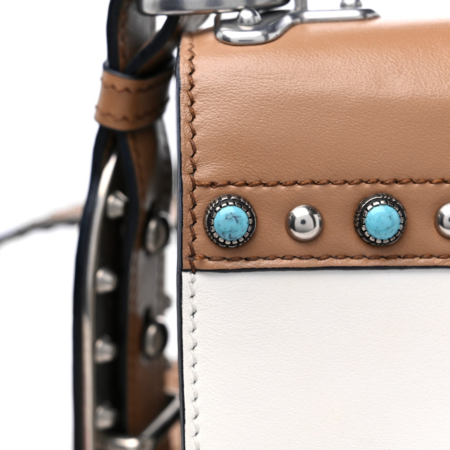 City Calf Studded Folk Cahier Bag White Caramel