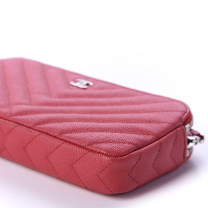 Chanel Caviar Chevron Quilted Small Clutch With Chain Light Red 7 of 11