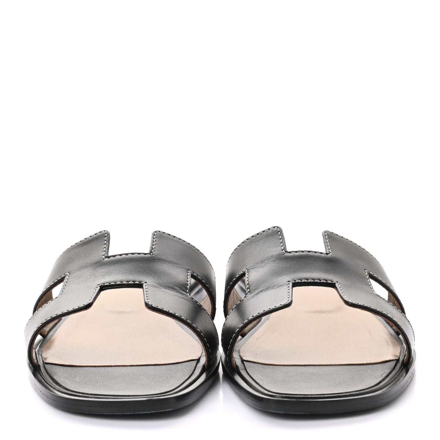 Hermes Box Calfskin Oran Sandals 38 Black 2 of 8