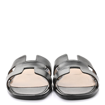 Hermes Box Calfskin Oran Sandals 38 Black 2 of 8