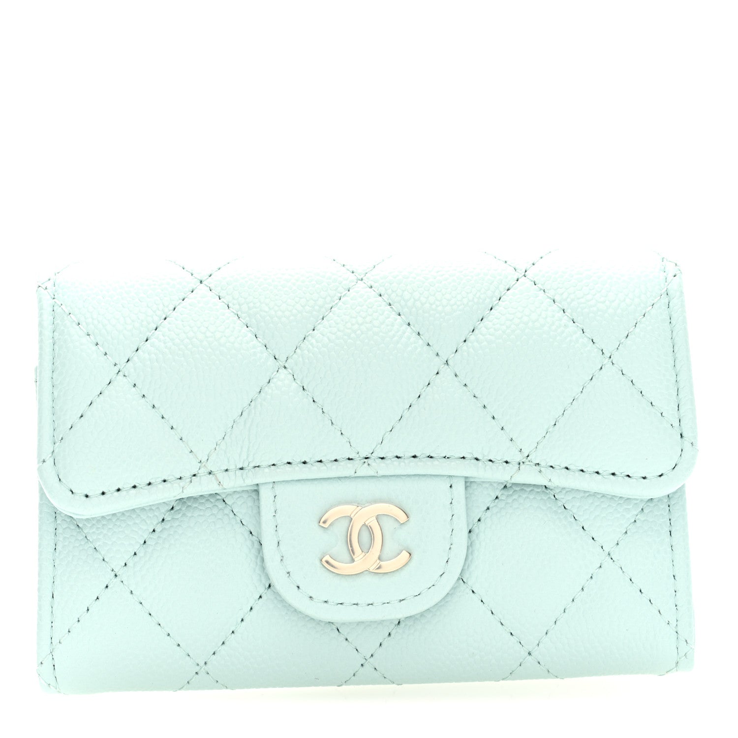 Chanel Caviar Quilted Flap Card Holder Wallet Light Blue 1 of 8