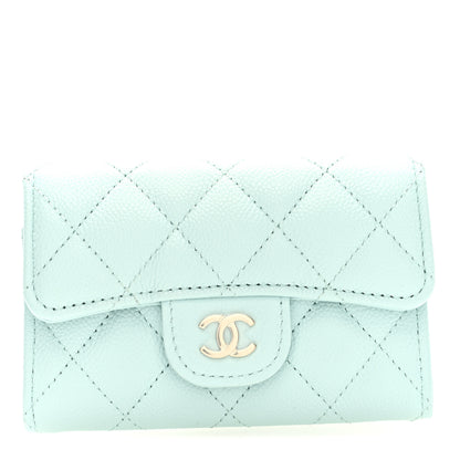 Chanel Caviar Quilted Flap Card Holder Wallet Light Blue 1 of 8