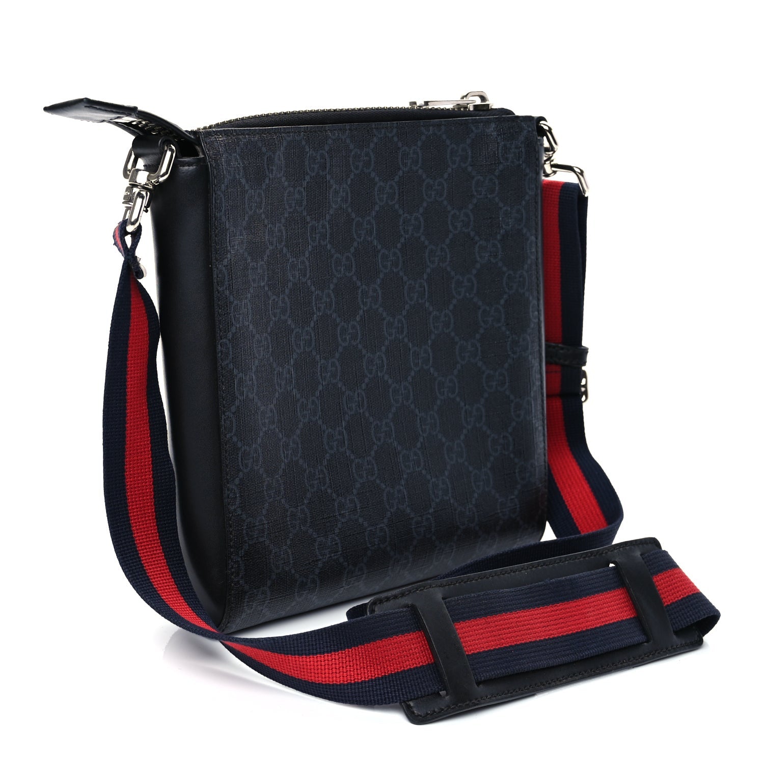 Gucci GG Supreme Monogram Web Small Flat Messenger Bag Black Grey 2 of 10