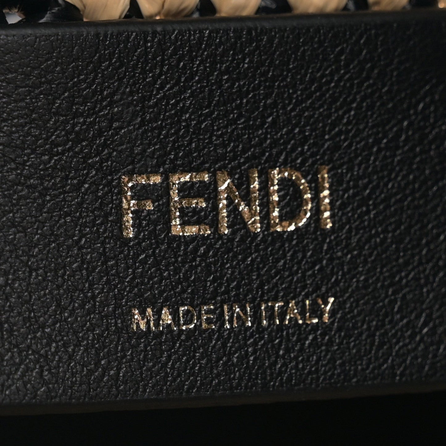 Raffia Vitello Seta F is FF Woven Mini Mon Tresor Bucket Bag Black Natural