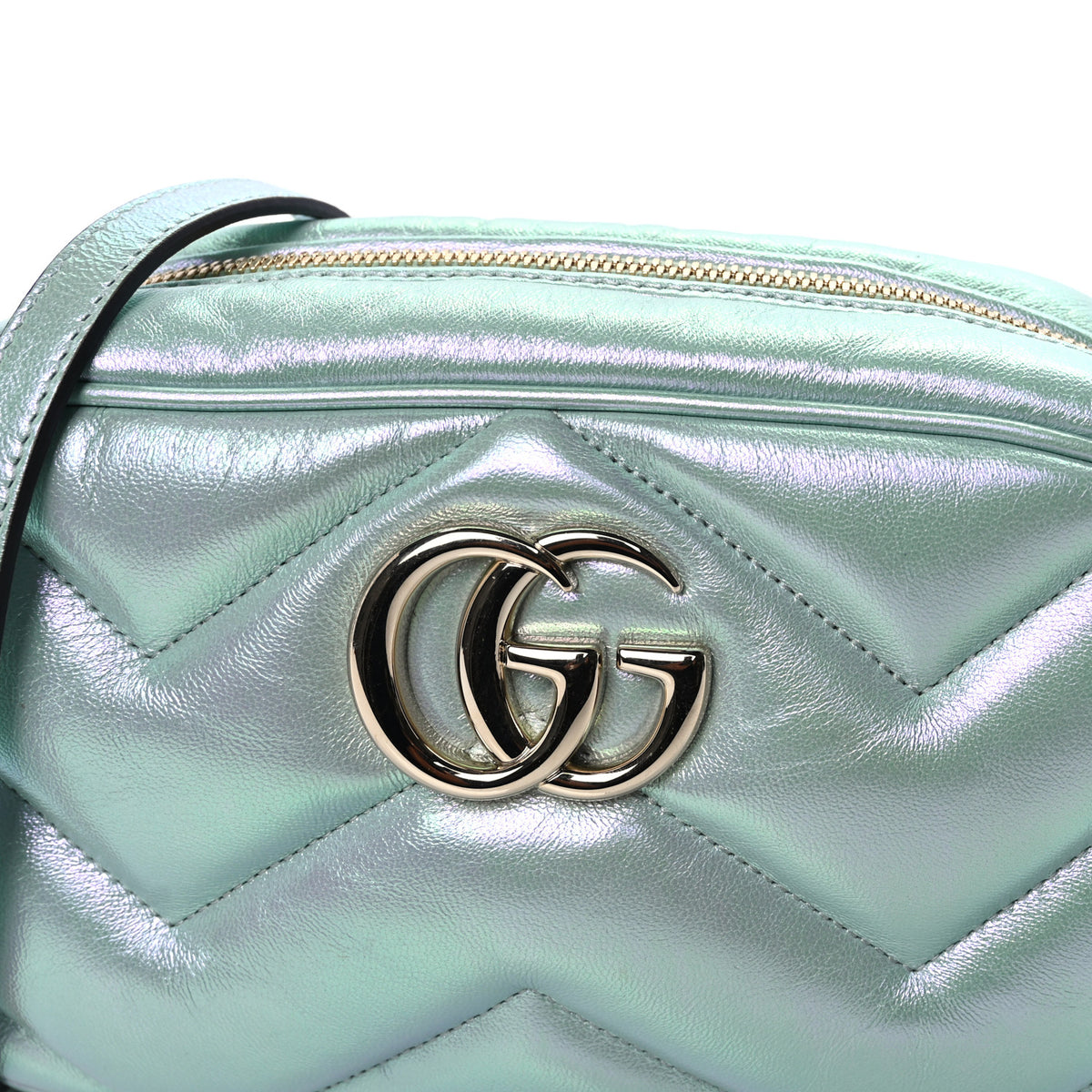 Gucci Iridescent Nappa Chevron Matelasse Small GG Marmont Chain Shoulder Bag Iridescent Salvy Green 6 of 8
