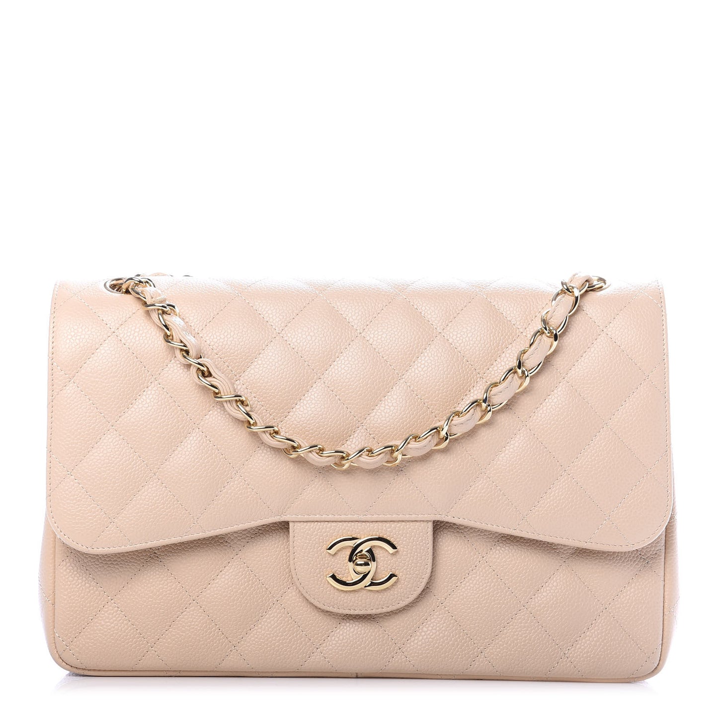 Caviar Quilted Jumbo Double Flap Beige Clair