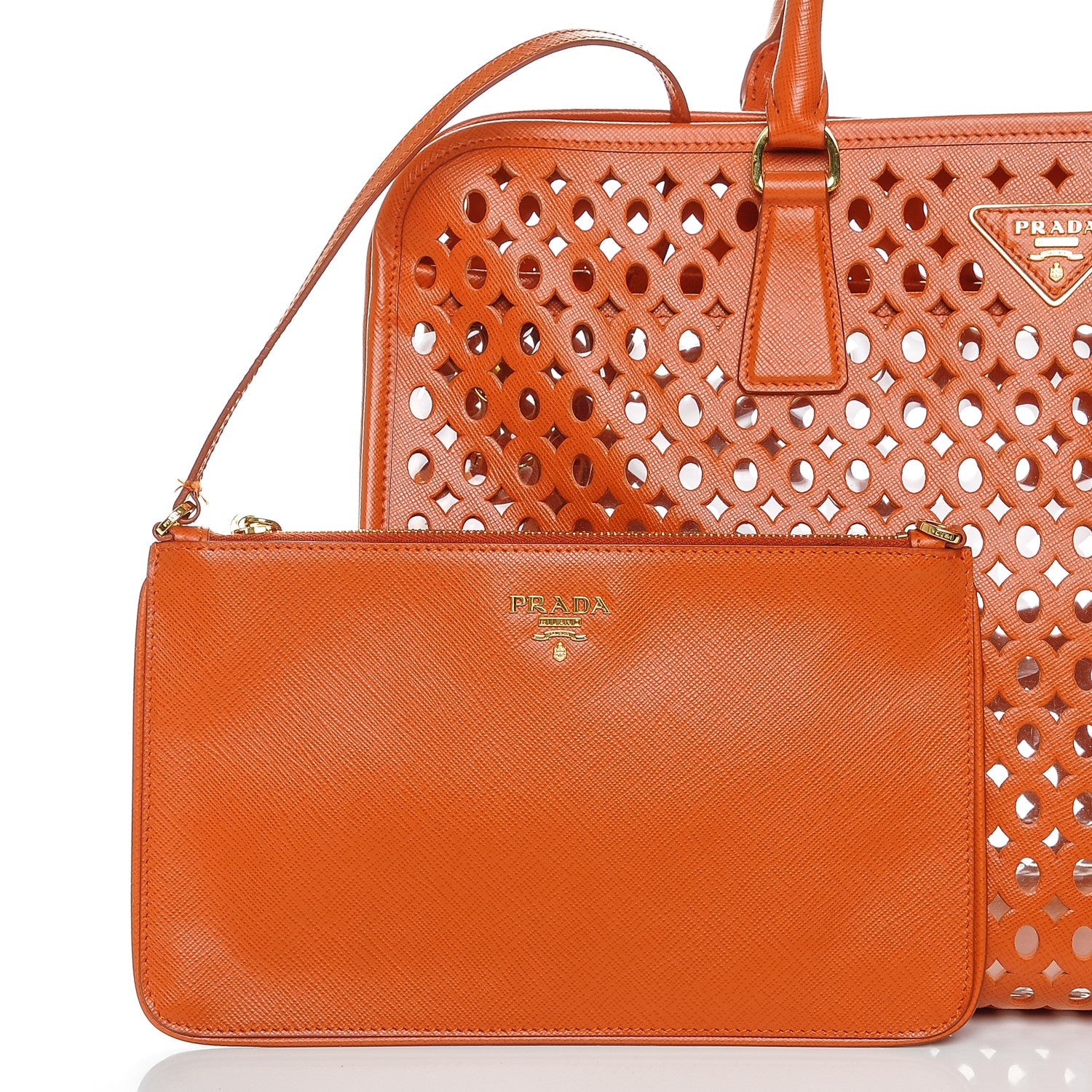 Prada Saffiano Perforated Tote Papaya 6 of 7