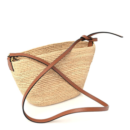 Loewe Calfskin Raffia Slit Pochette Bag Natural Tan 2 of 8