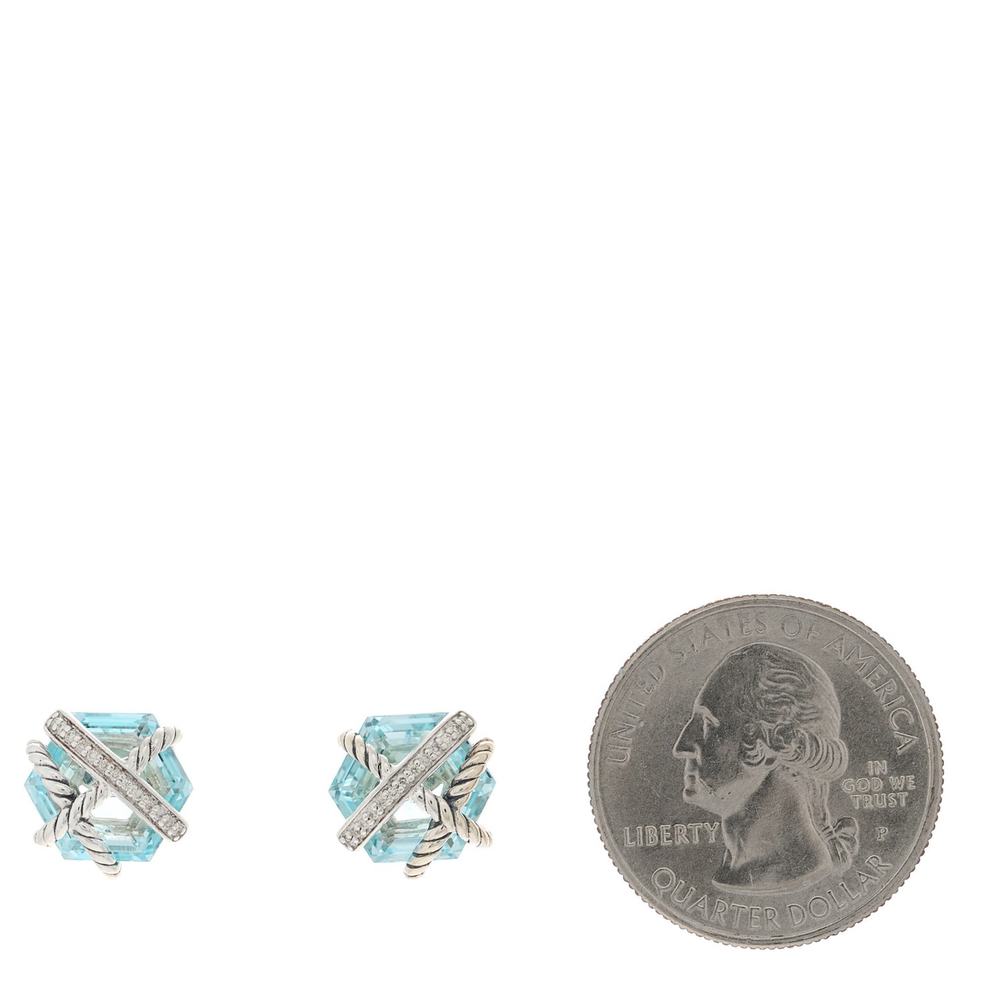 Sterling Silver Diamond Blue Topaz 10mm Cable Wrap Earrings