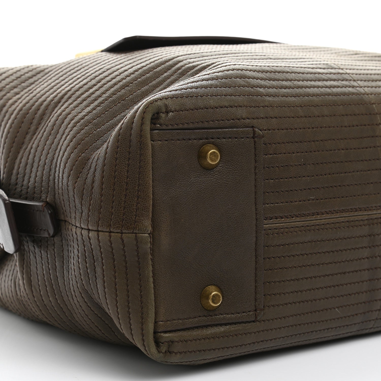 Lanvin Lambskin Stitched Padam Bowling Satchel Brown 9 of 14