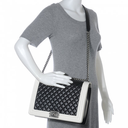 Chanel Lambskin Quilted Large Boy Flap Black White 2 of 7