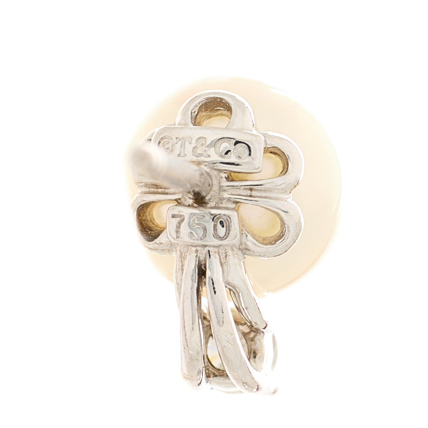 Tiffany 18K White Gold Diamond Akoya Pearl 6.5-7mm Signature Earrings 4 of 5