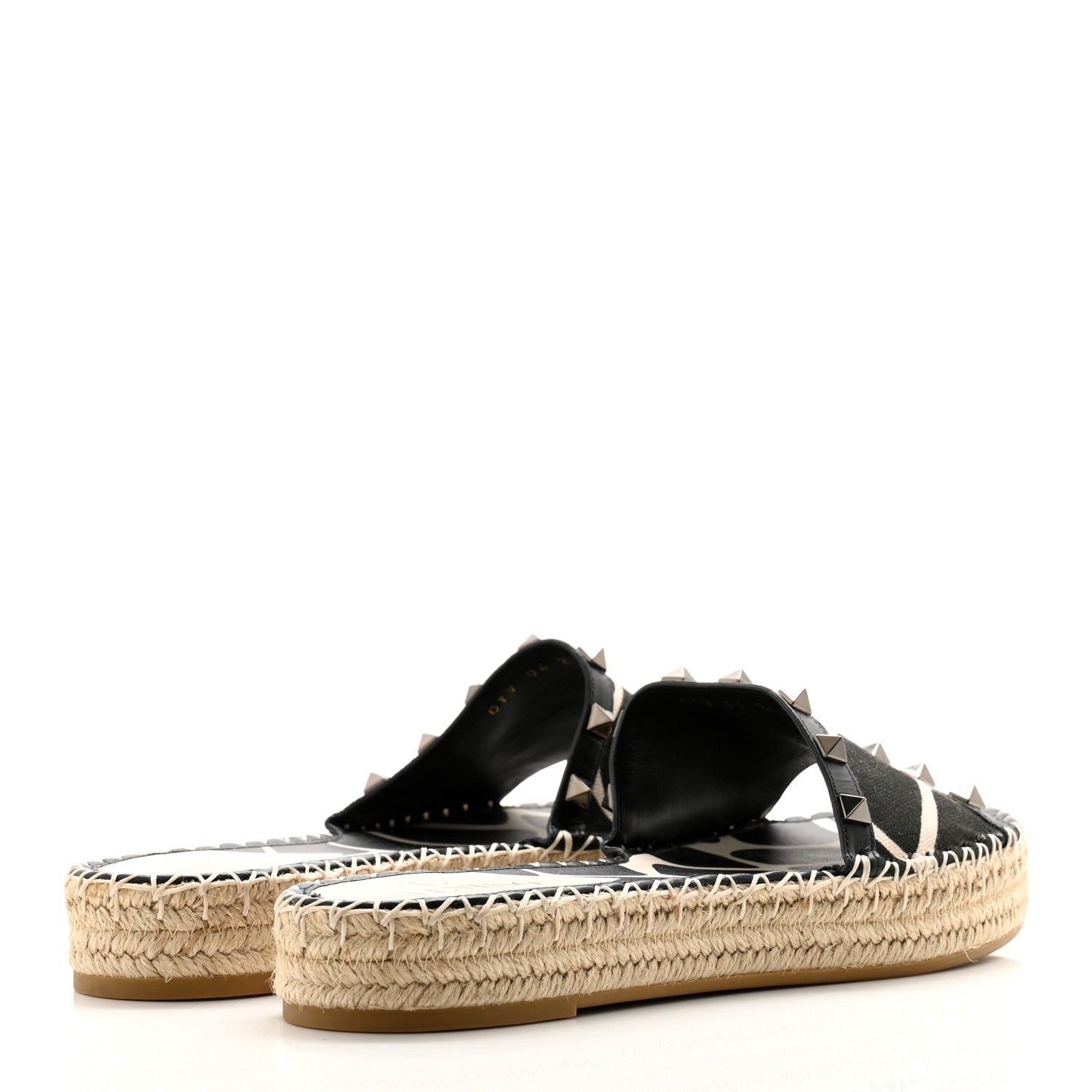 Valentino Garavani Canvas Giraffe Rockstud Espadrille Flat Slide Sandals 39 Black White 4 of 9