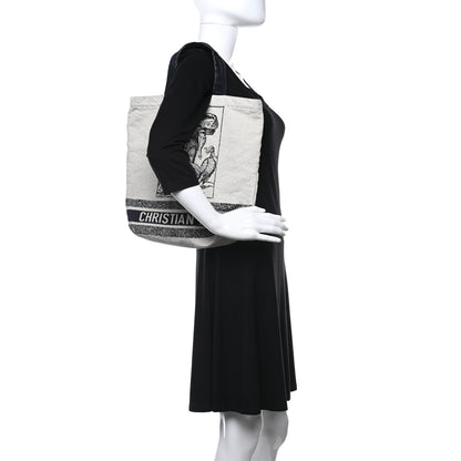 Christian Dior Canvas Print Cruise Tote Ivory Black 2 of 9