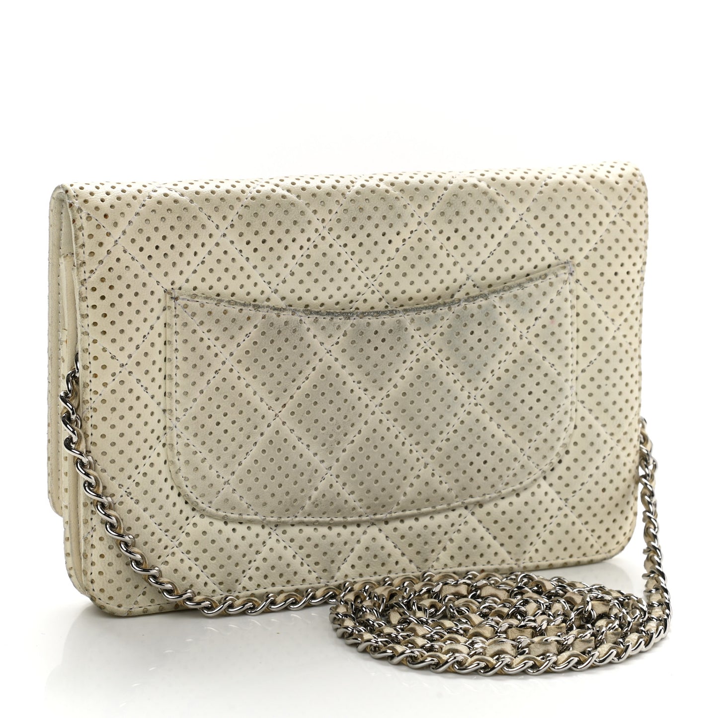 Perforated Lambskin Quilted Wallet On Chain WOC Beige