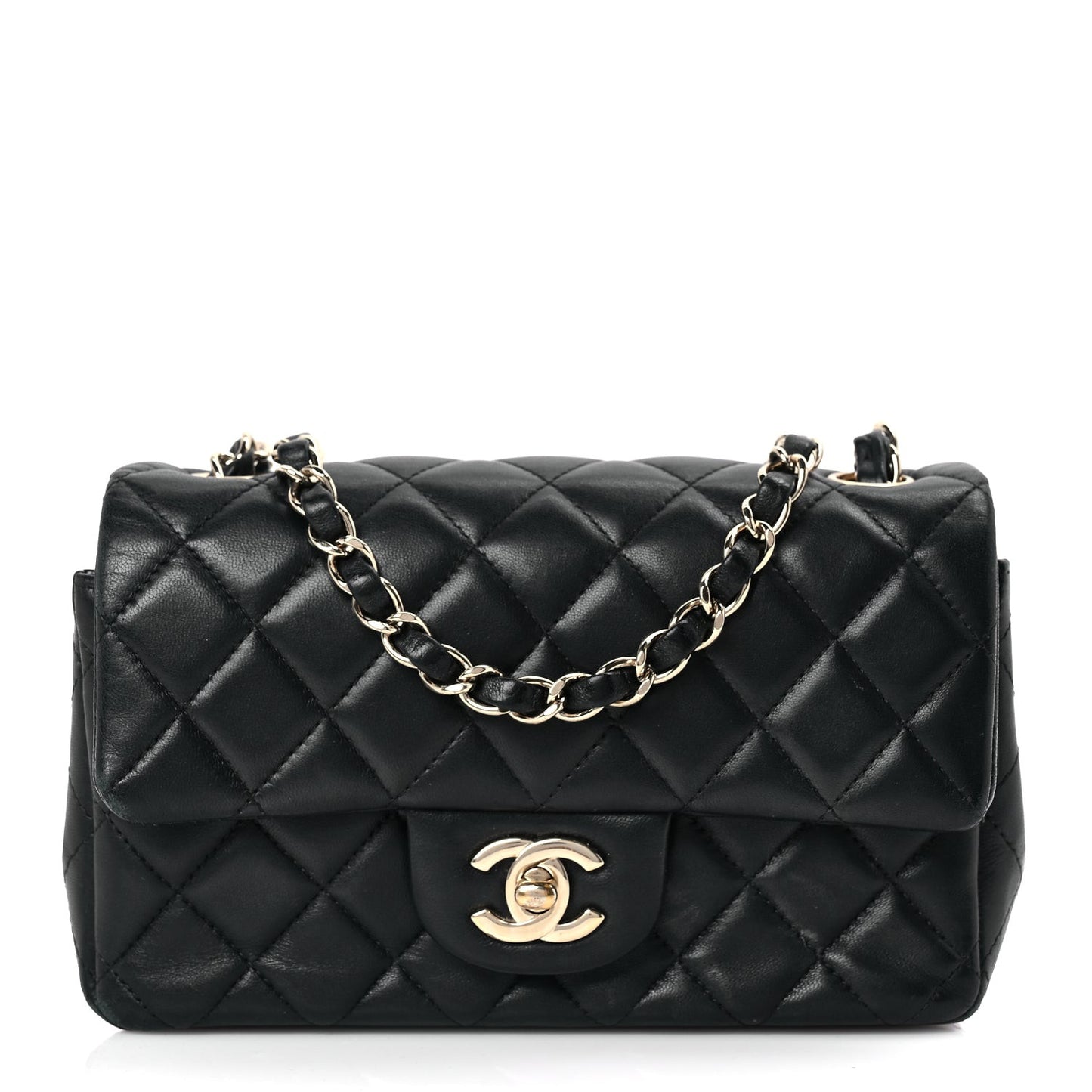 Lambskin Quilted Mini Rectangular Flap Black