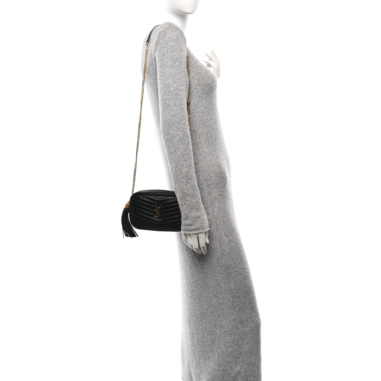 Saint Laurent Grain De Poudre Matelasse Monogram Mini Lou Camera Bag Black 2 of 9
