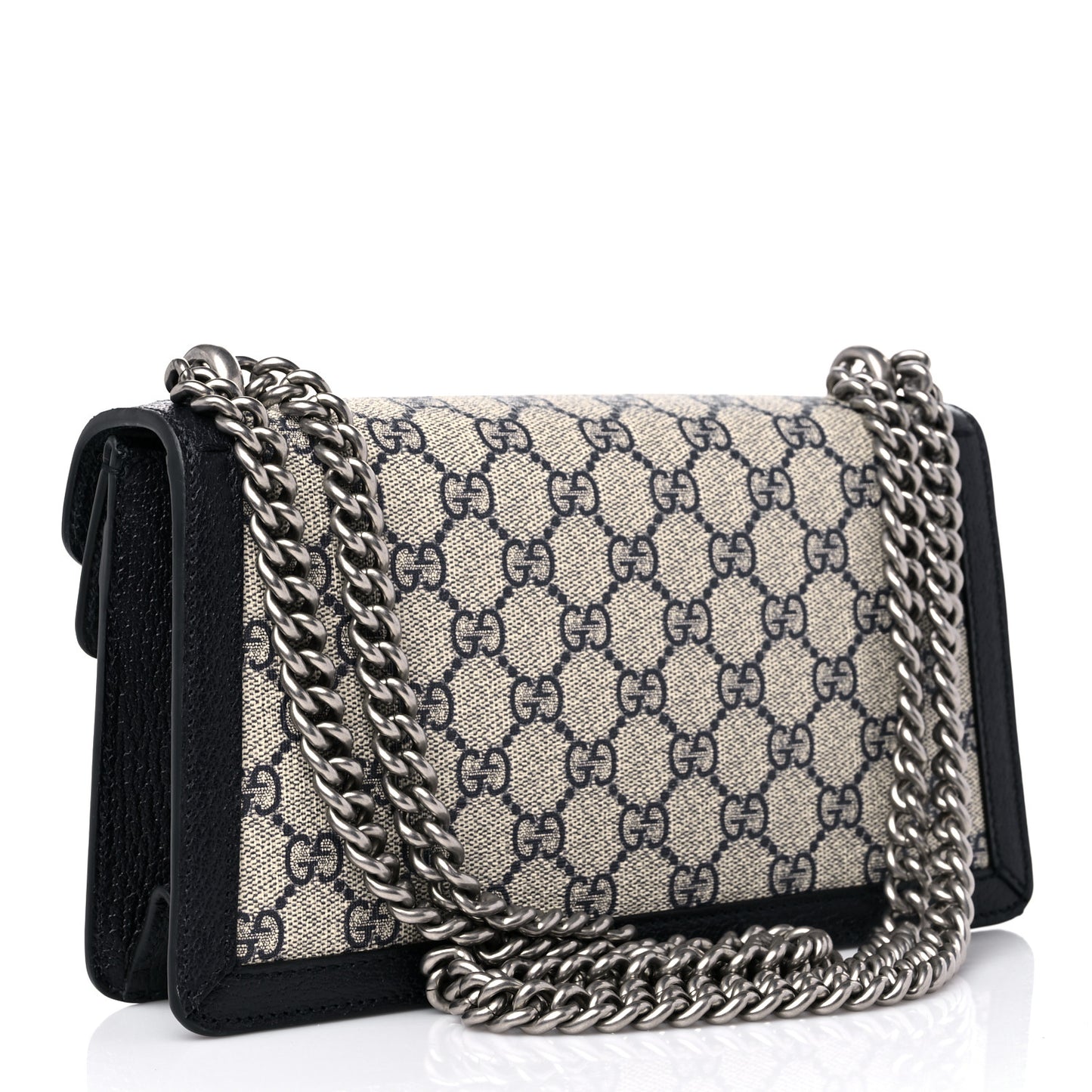 GG Supreme Monogram Textured Dollar Calfskin Small Rectangular Dionysus Shoulder Bag Beige Blue