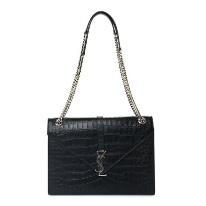 Saint Laurent Calfskin Crocodile Embossed Monogram Large Satchel  Black 1 of 8