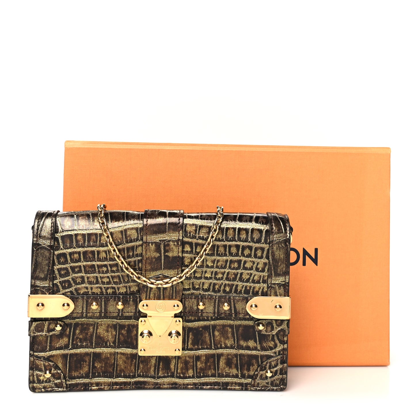 Crocodile Trunk Chain Wallet Gold Black