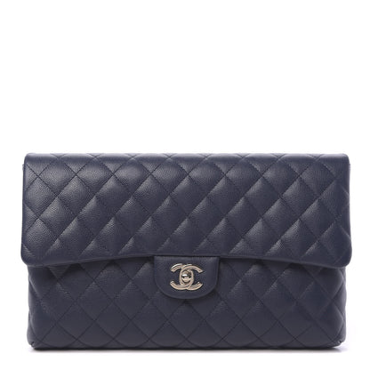 Chanel Caviar Quilted Flap Clutch Navy Blue 1 of 11