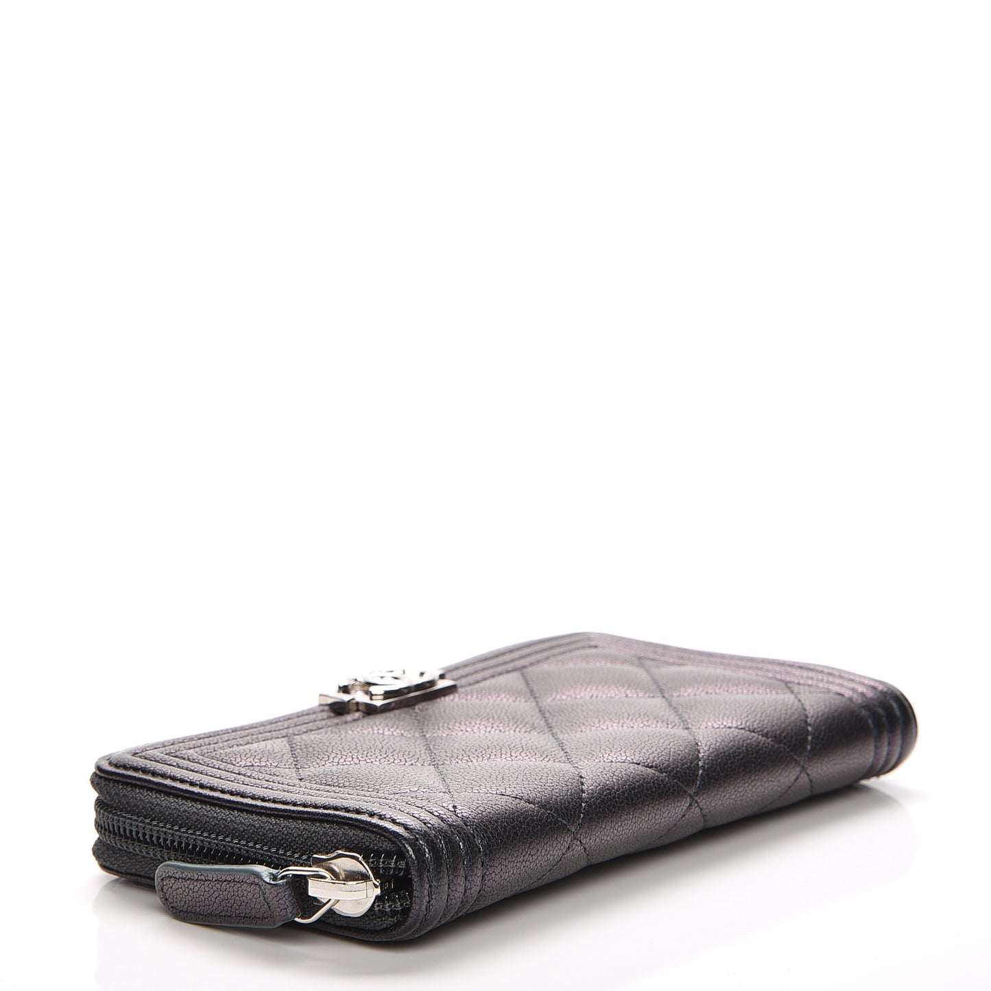 Iridescent Goatskin Quilted Small Boy Zip Around Wallet Purple