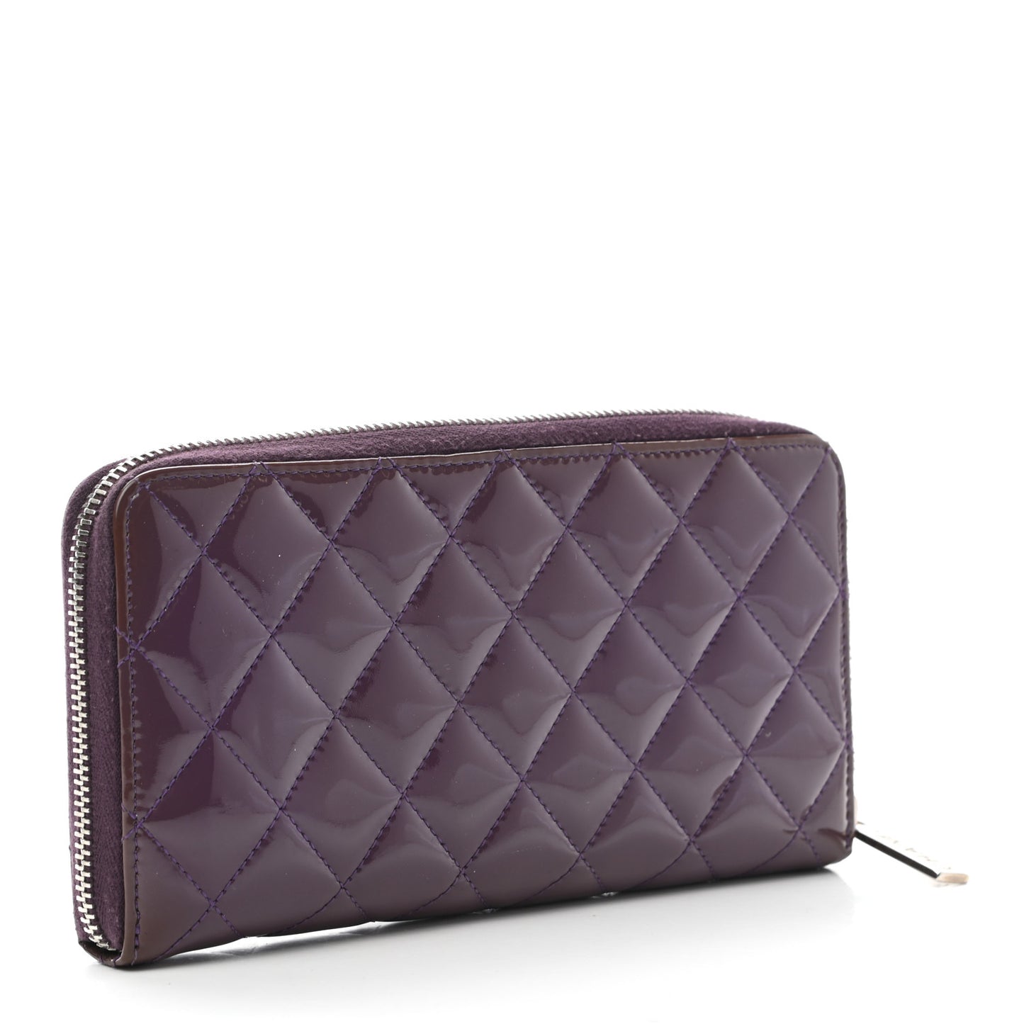 Patent Quilted Brilliant Zip Around Wallet Purple