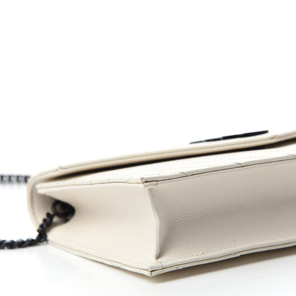 Saint Laurent Grain De Poudre Matelasse Chevron Monogram Envelope Chain Wallet Dove White 6 of 11