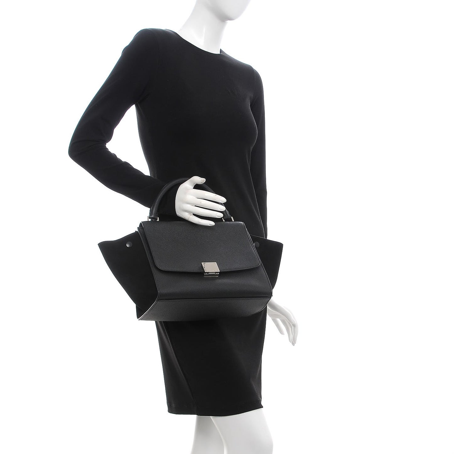 Drummed Calfskin Suede Small Trapeze Black